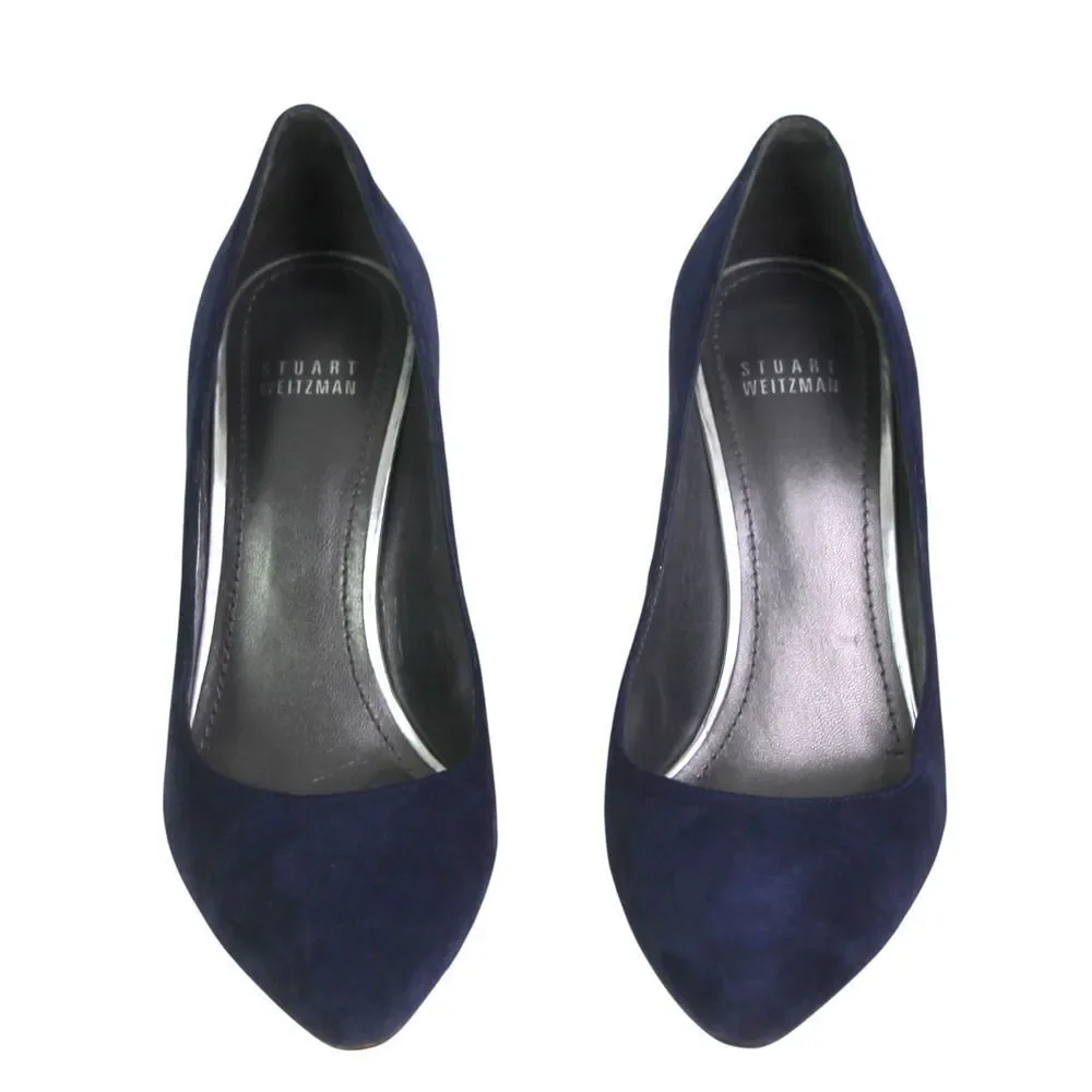 Stuart Weitzman BLUE REAL LEATHER SUEDE POINTED HIGH HEEL CLASSIC PUMP SHOES 8.5